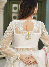 Areesha Embroidered Organza Unstitched 3 Piece Suit - 2 SNOW WHITE